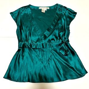 Studio M Jewel Tone Green Silk Top EUC SZ M